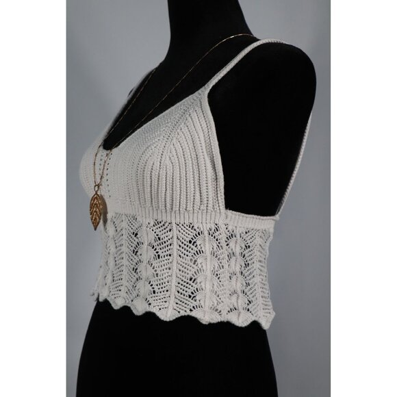 Forever 21 Crochet Knit White Cami Top‎ with Scalloped Hem & Adjustable Straps L - Picture 2 of 10